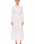 BELT DETAILED LONG SLEEVE WHITE DRESS