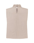 BEIGE STRIPED LALE BLOUSE WITH DRAPED NECKLINE