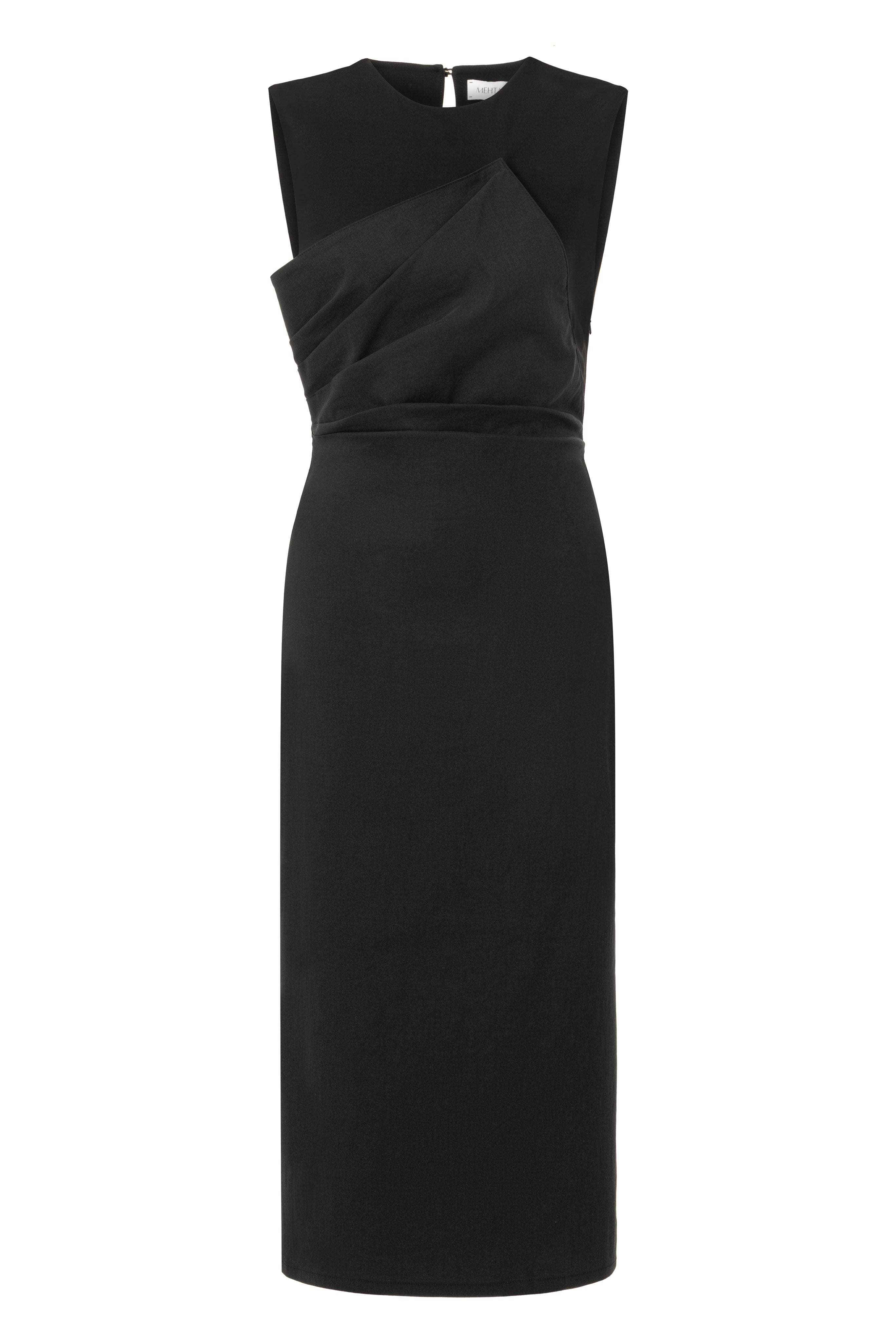 BLACK SLEEVELESS DRAPED DRESS