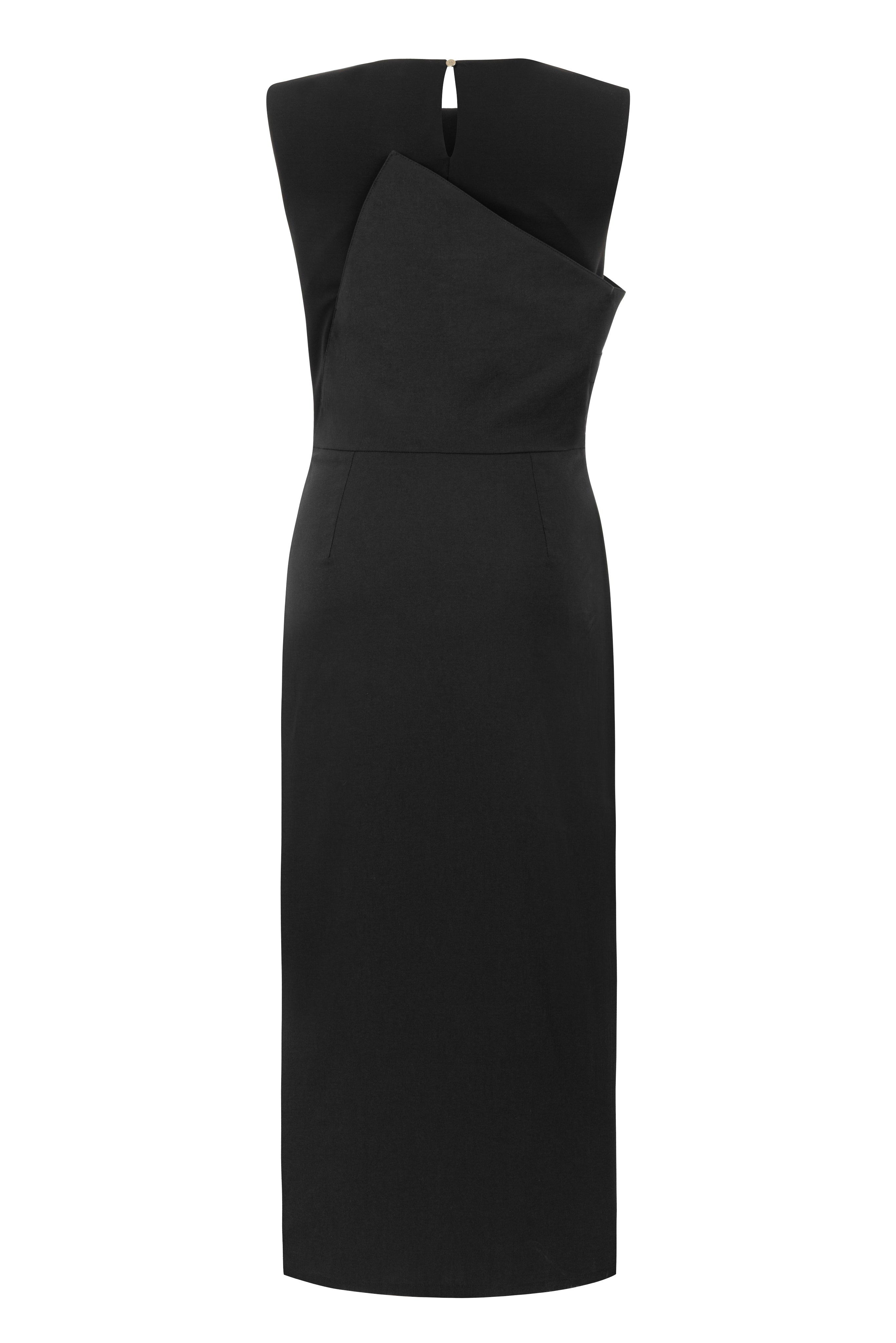 BLACK SLEEVELESS DRAPED DRESS