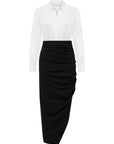 BLACK AND WHITE DRAPED DRESS