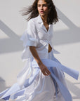 PLEATED SKIRT WITH CONTRAST FABRICS