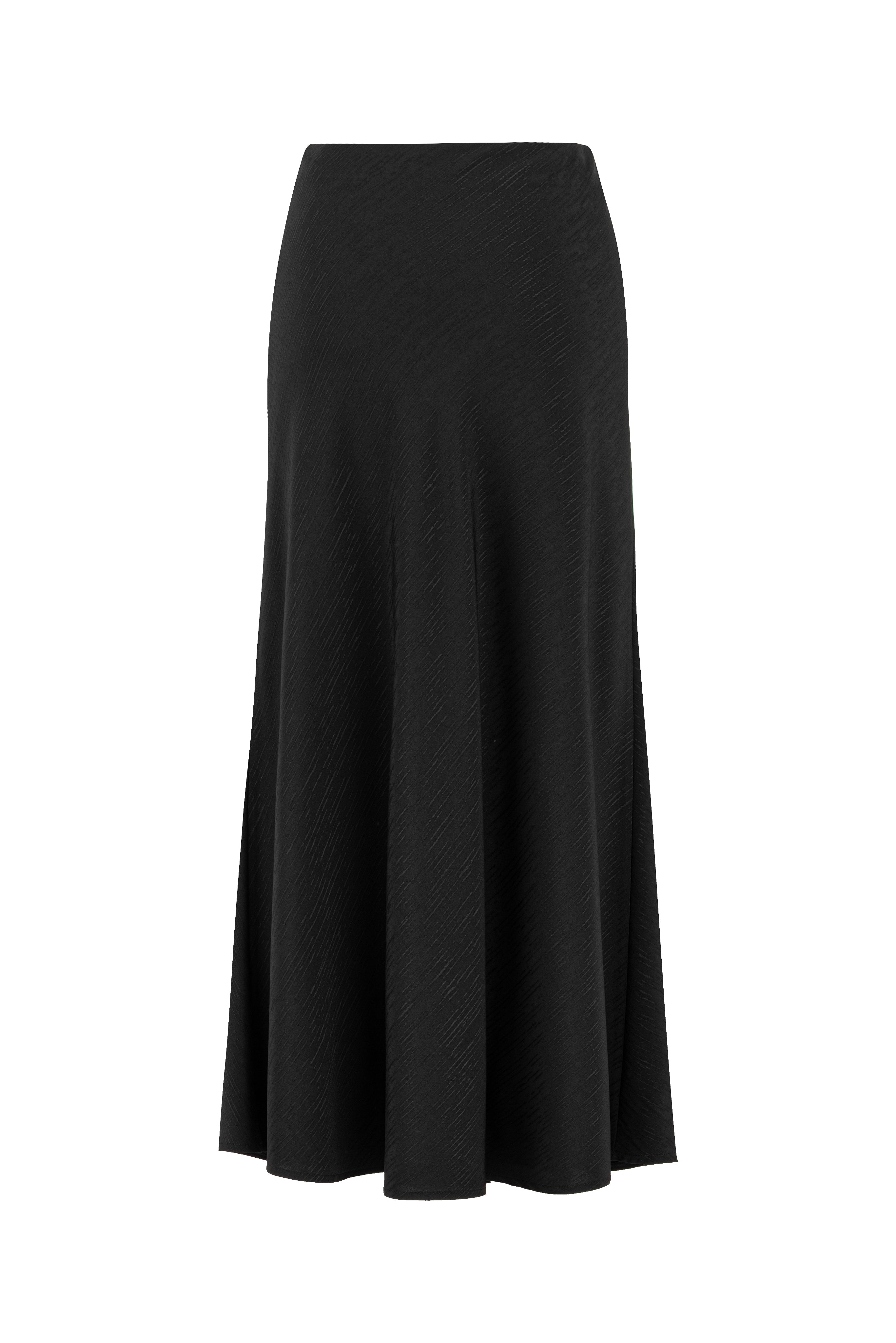 BLACK BIAS-CUT MIDI SKIRT