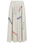 BLUE STRIPED LONG SKIRT WITH FISH PATTERNS
