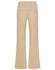 BEIGE FLARED PANTS WITH TOPSTICHING