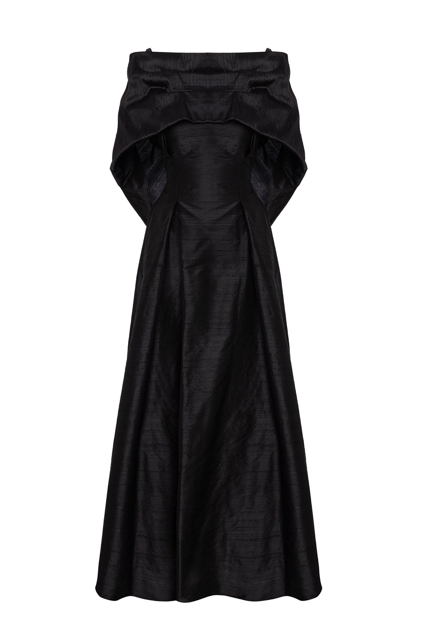 DRAPED SHAWL SHANTUNG DRESS