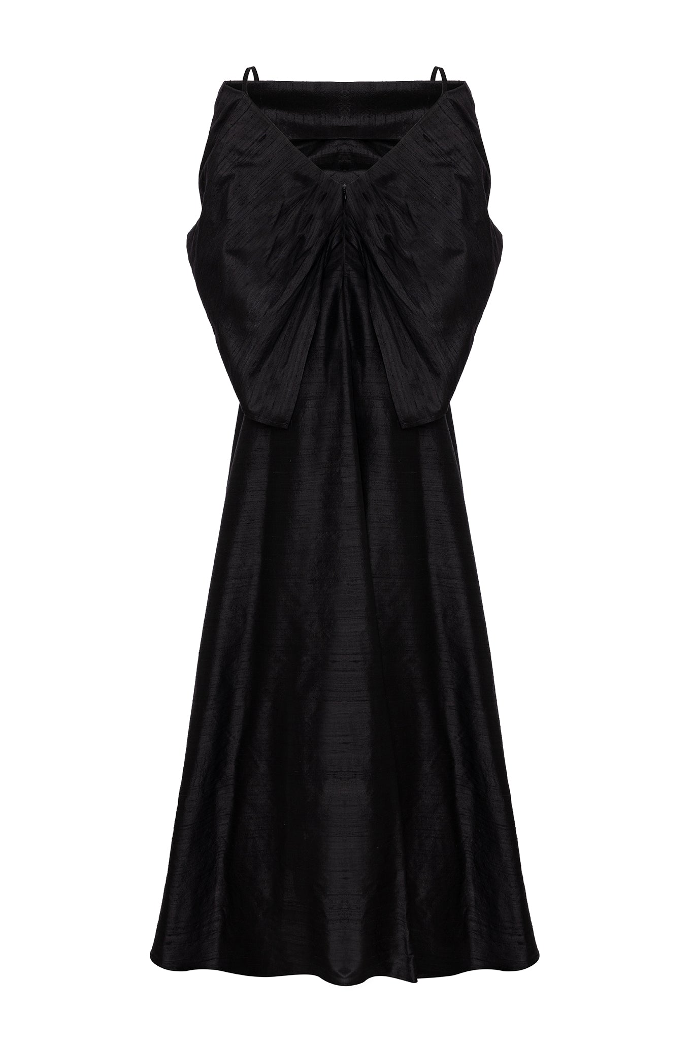 DRAPED SHAWL SHANTUNG DRESS