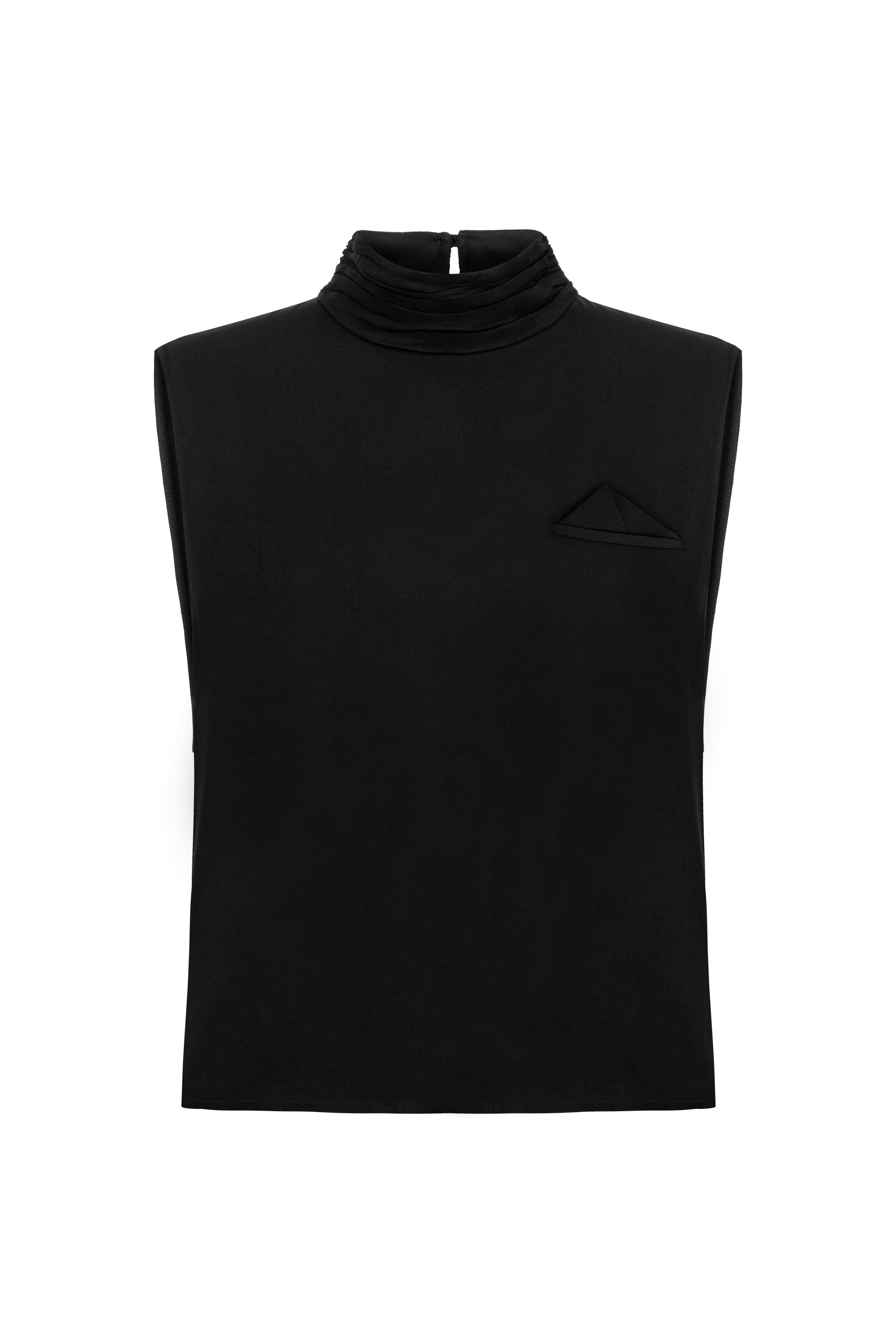 BLACK LALE BLOUSE WITH DRAPED NECKLINE