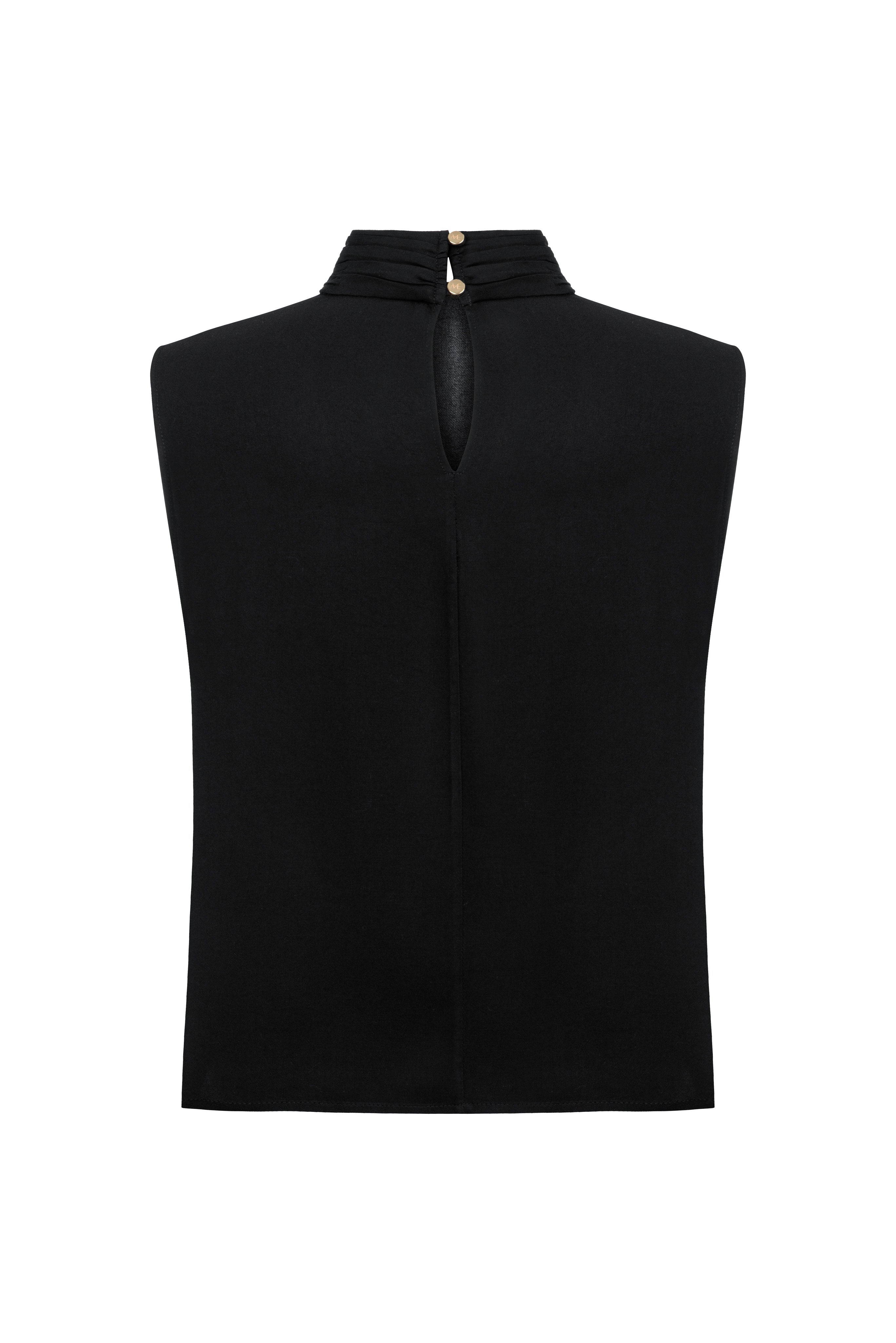BLACK LALE BLOUSE WITH DRAPED NECKLINE