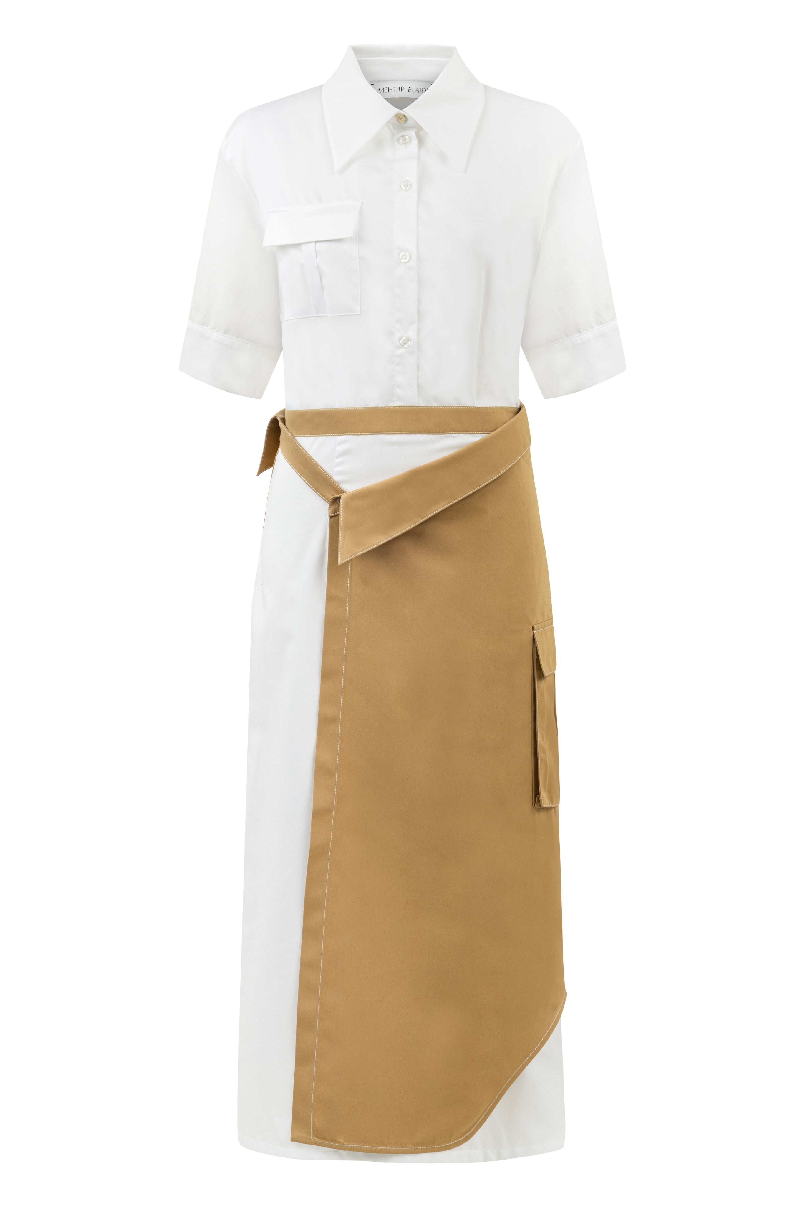CAMEL TRENCH SKIRT DETAILED DRESS
