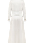 BELT DETAILED WHITE LONG SLEEVE DRESS