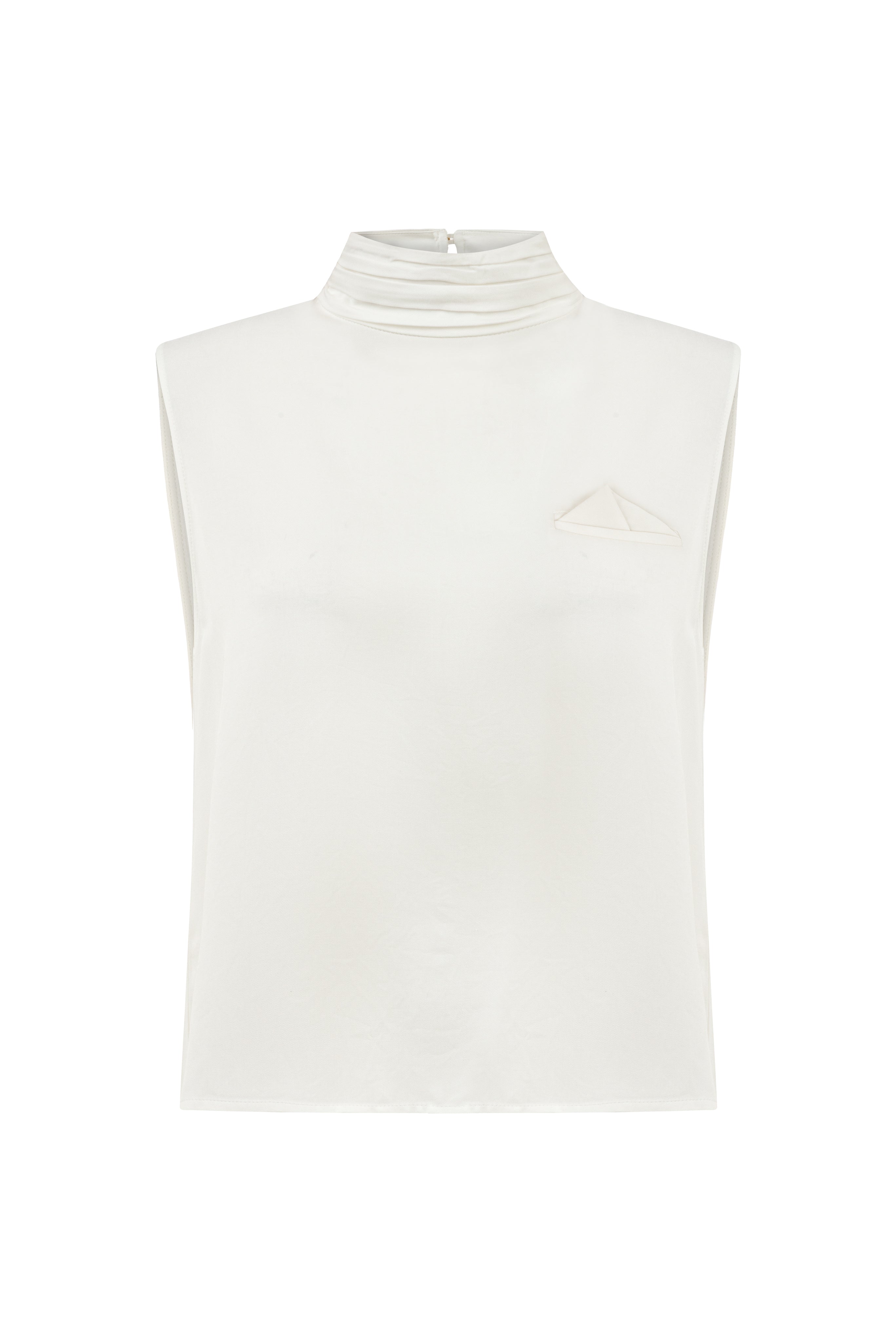 WHITE LALE BLOUSE WITH DRAPED NECKLINE