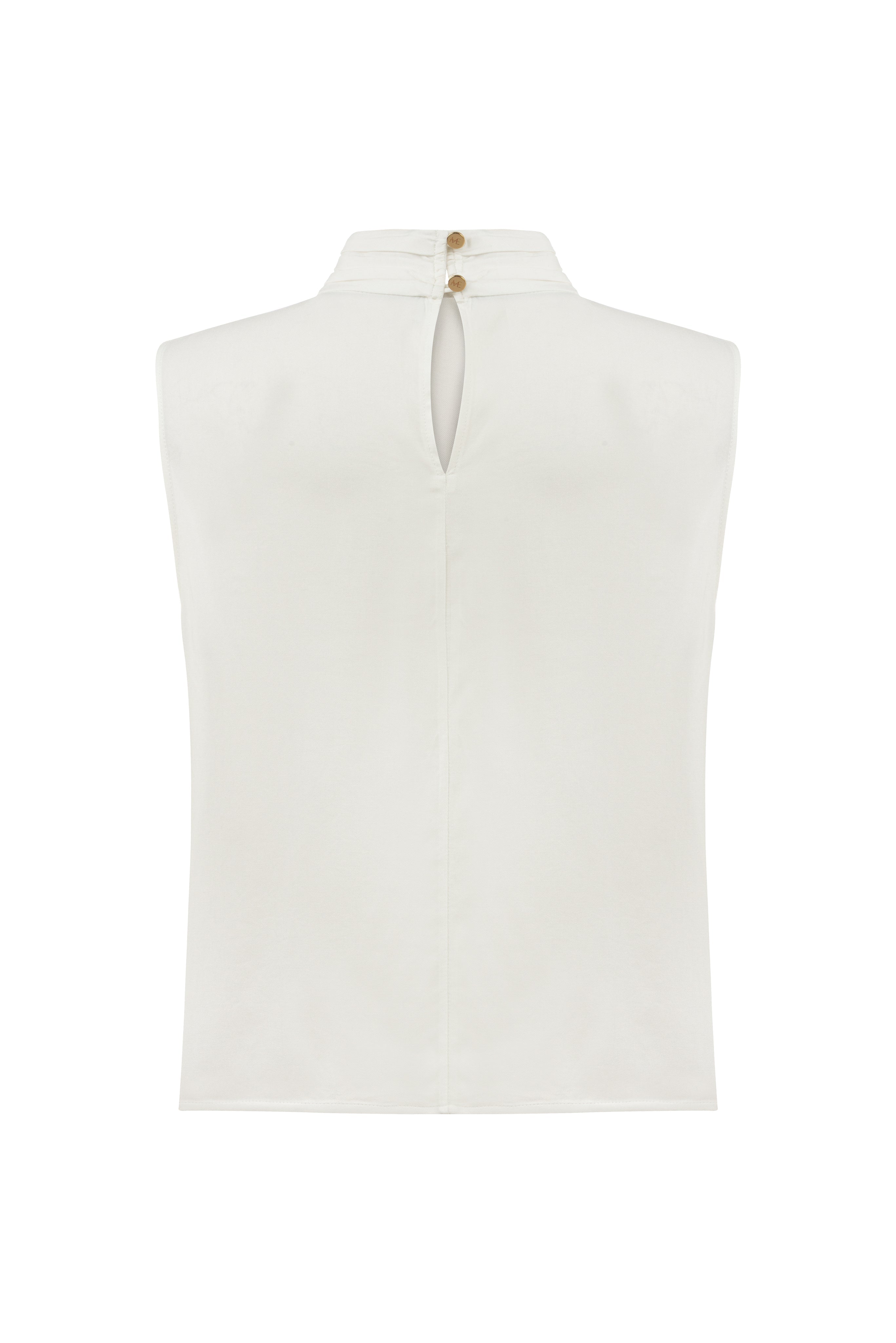 WHITE LALE BLOUSE WITH DRAPED NECKLINE