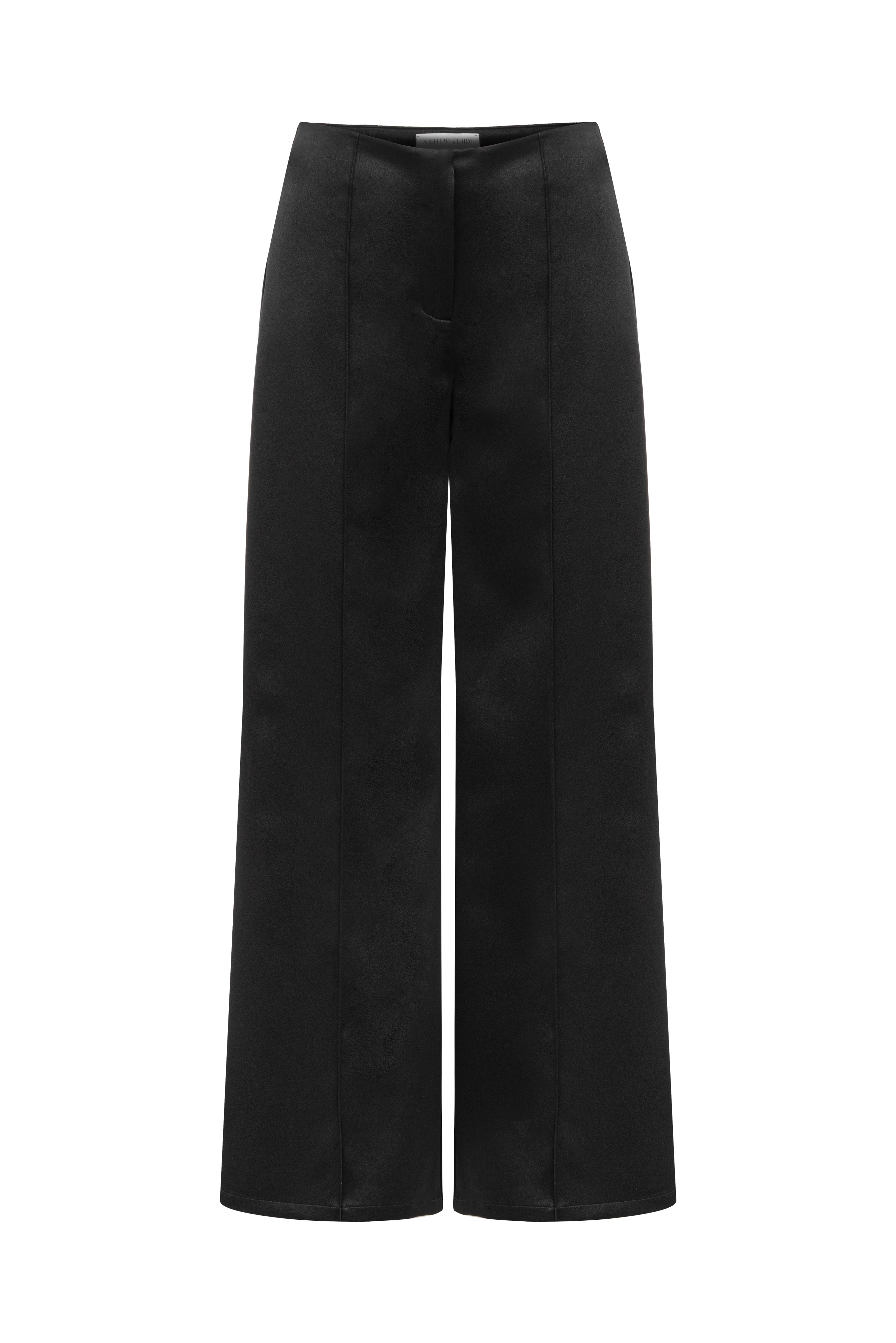WIDE LEG BELTLESS SATIN PANTS