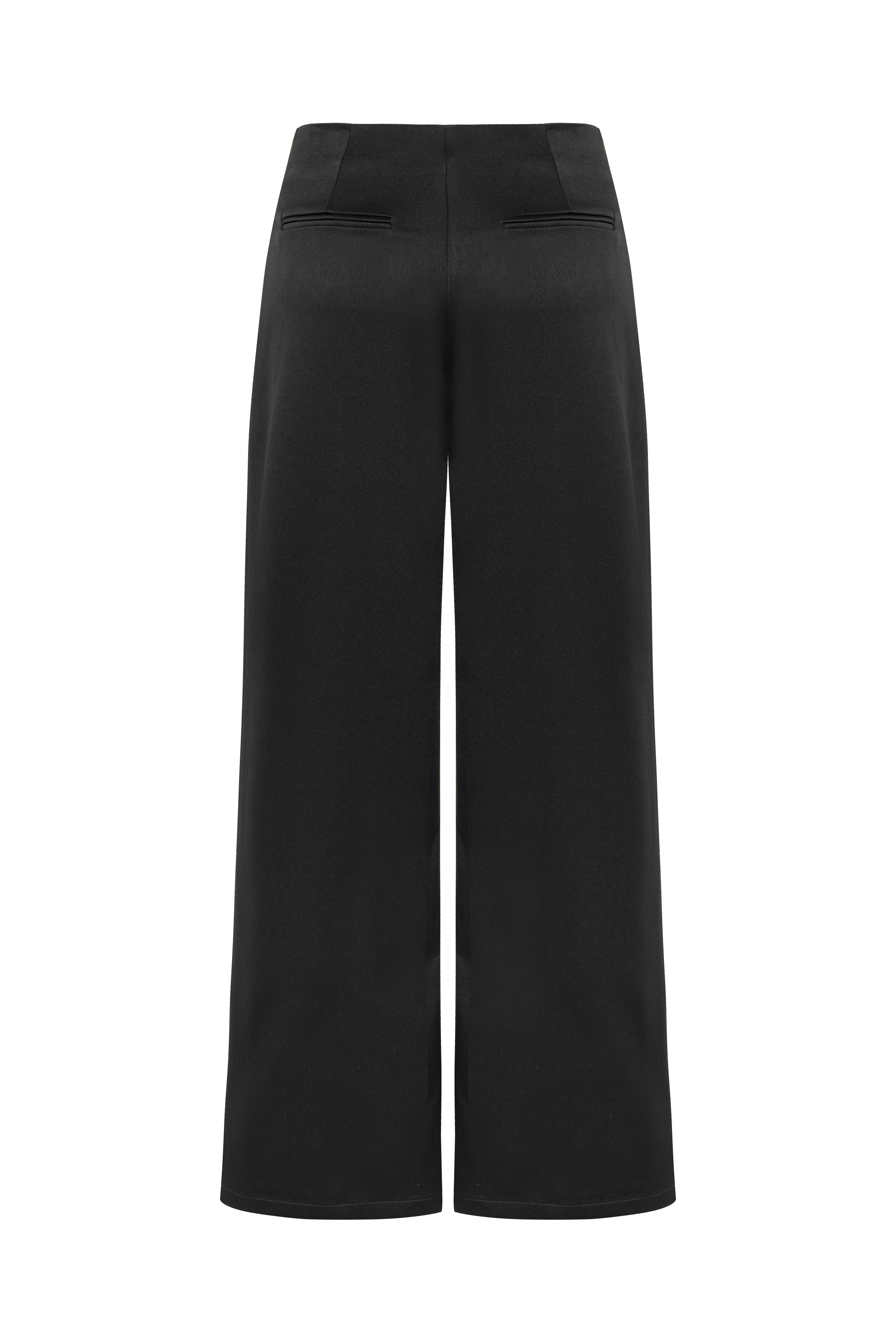 WIDE LEG BELTLESS SATIN PANTS