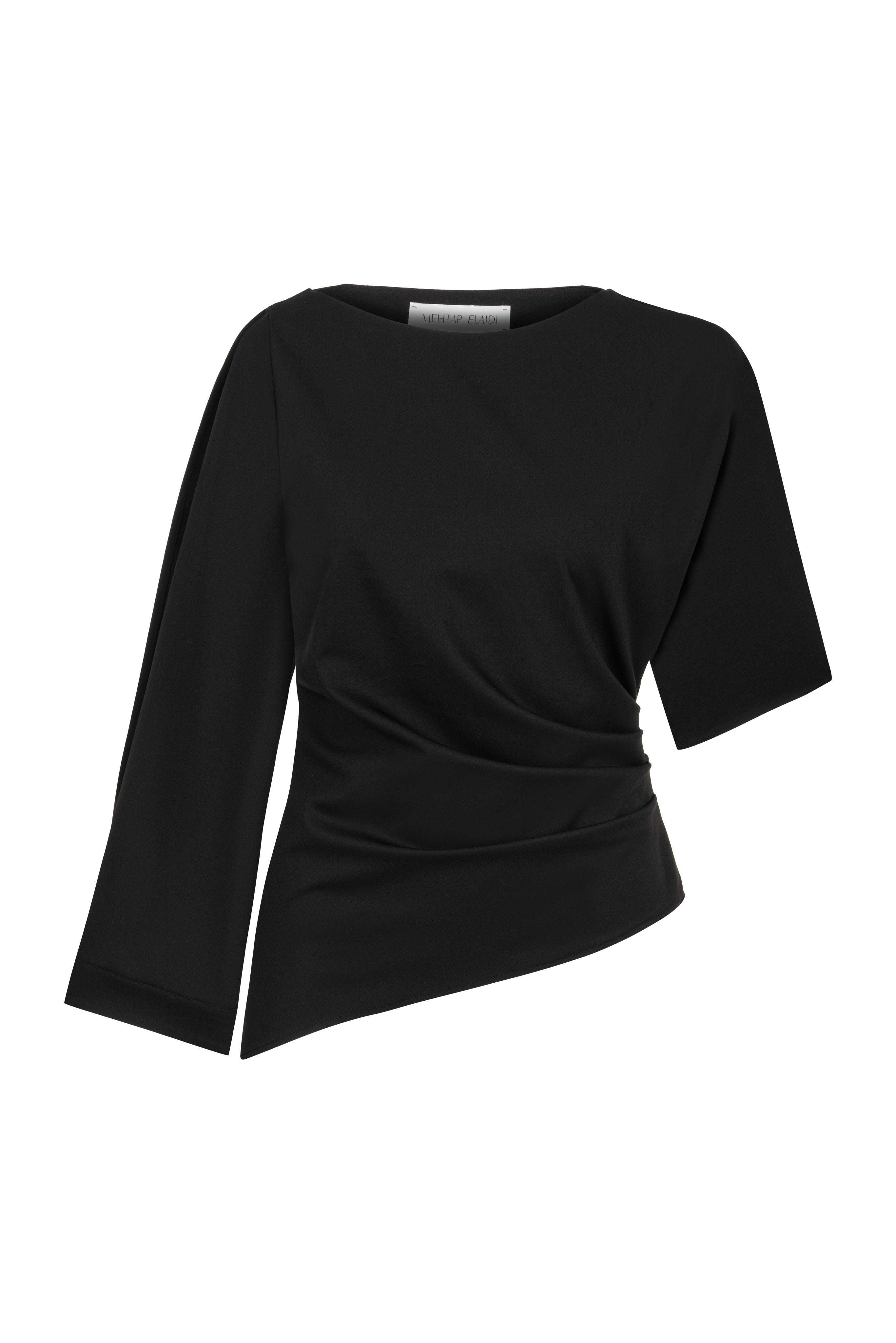 BLACK BEGONYA BLOUSE WITH SLIT SLEEVE DETAIL
