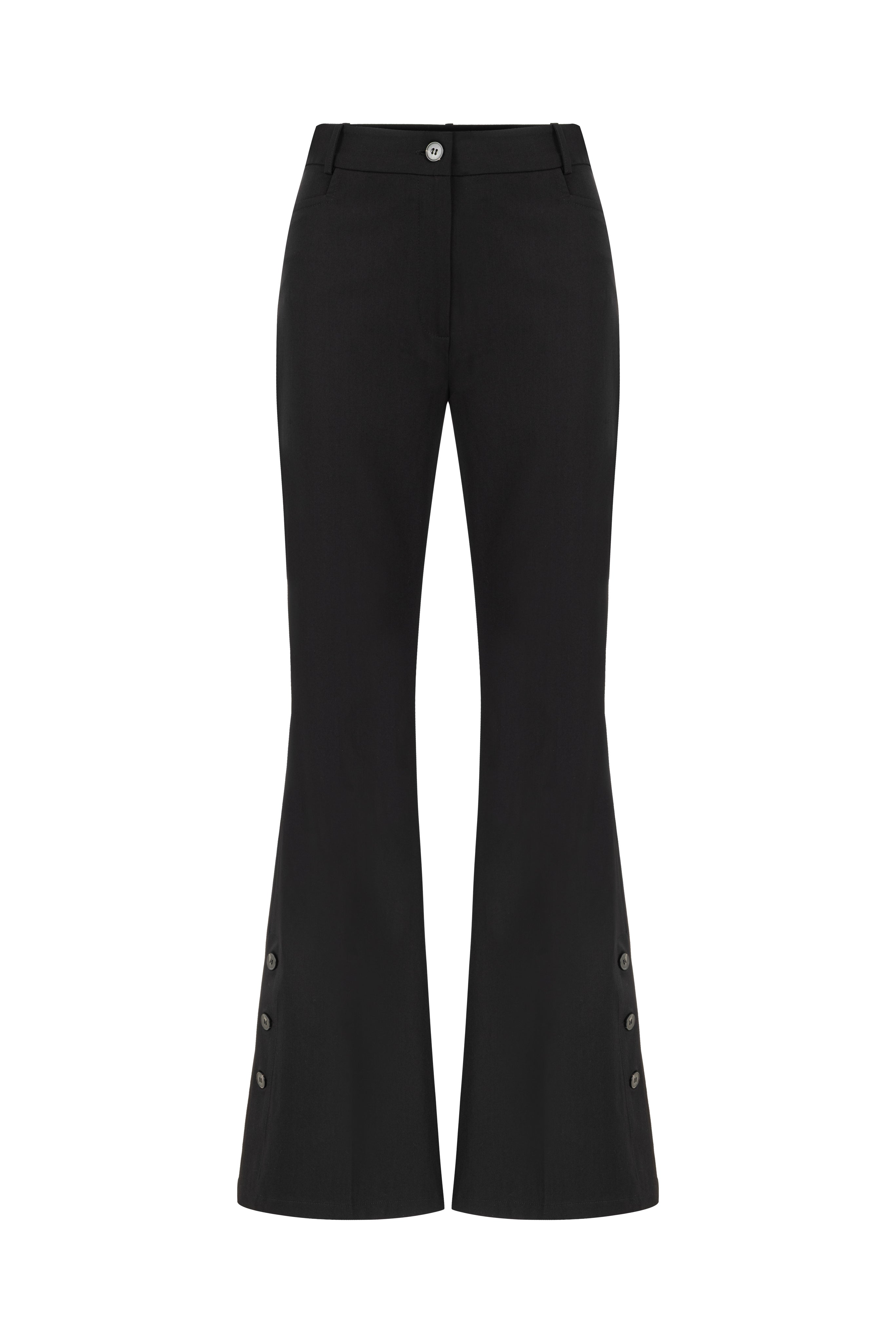 BLACK FLARED PANTS WITH BUTTON DETAIL