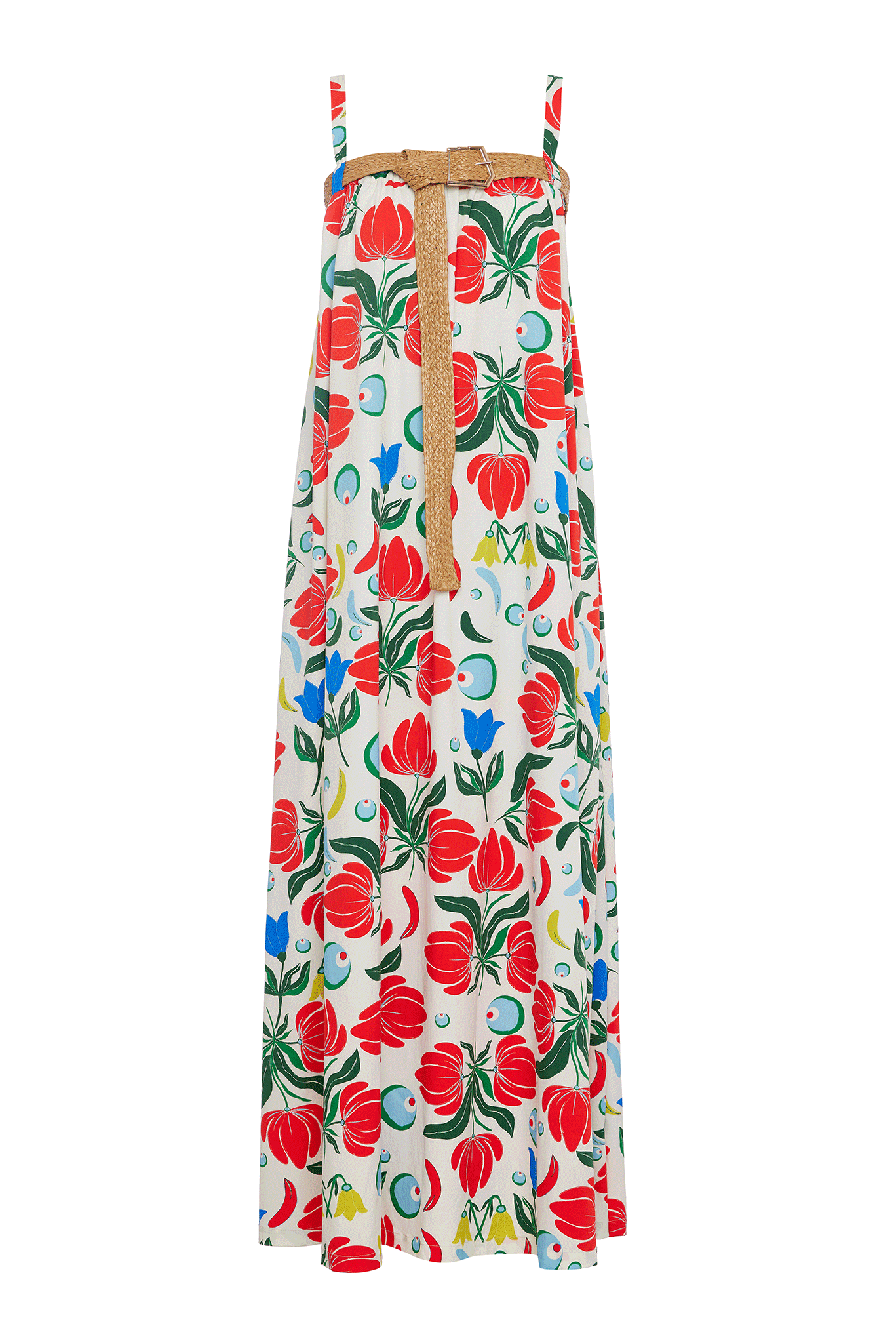 STRAPPY DRESS WITH RATTAN BELT DETAIL