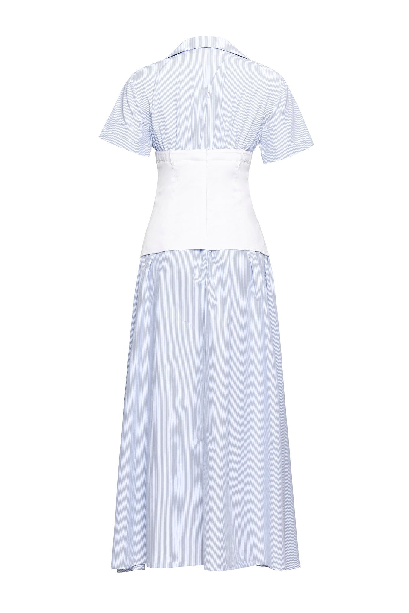 BLUE STRIPED CORSET SHIRTDRESS WITH ZIPPER DETAILS