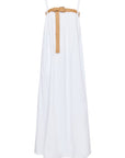 WHITE STRAPPY DRESS WITH RATTAN BELT DETAIL