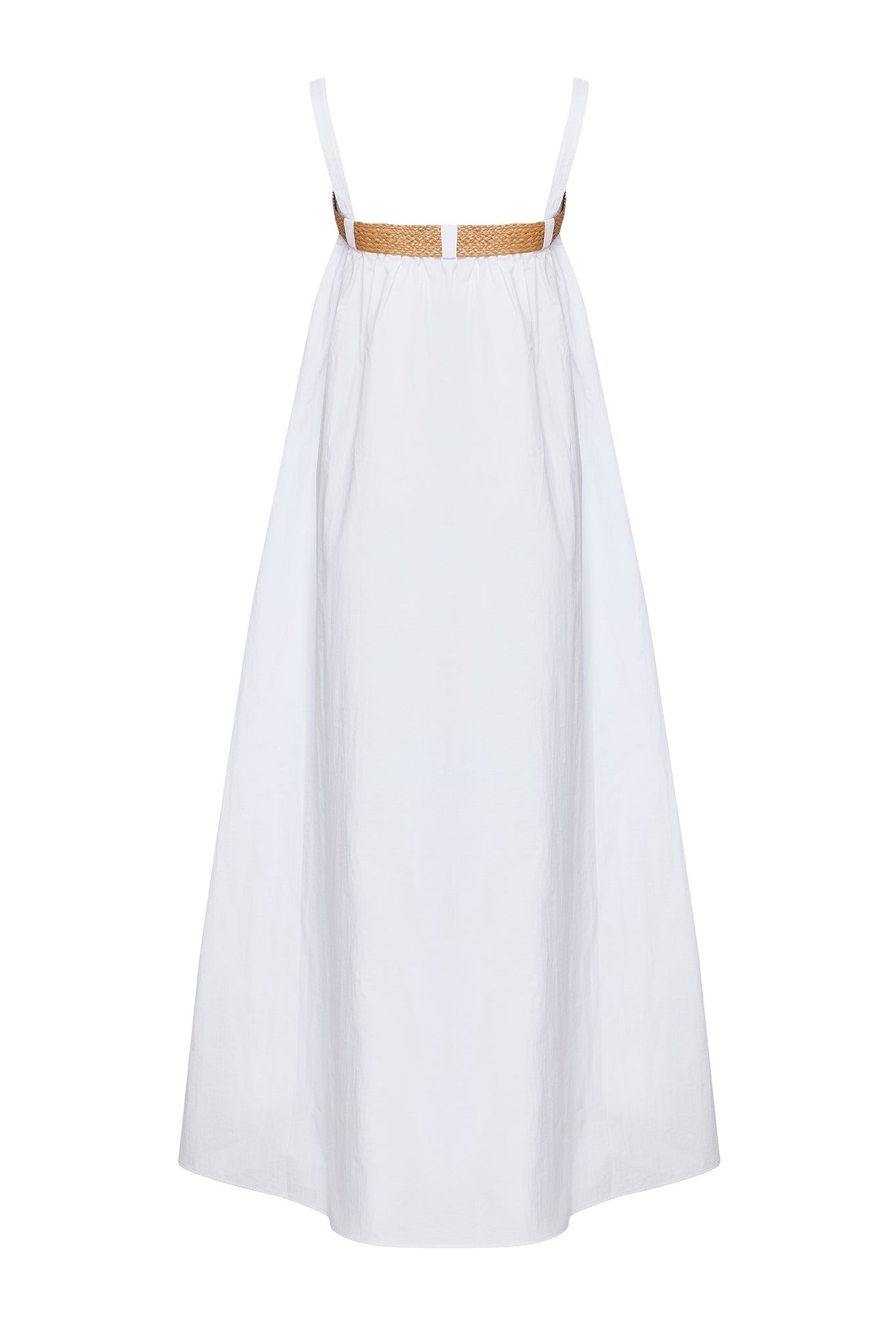 WHITE STRAPPY DRESS WITH RATTAN BELT DETAIL