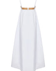 WHITE STRAPPY DRESS WITH RATTAN BELT DETAIL