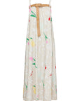 TULIP PRINTED STRAPPY DRESS WITH RATTAN BELT DETAIL