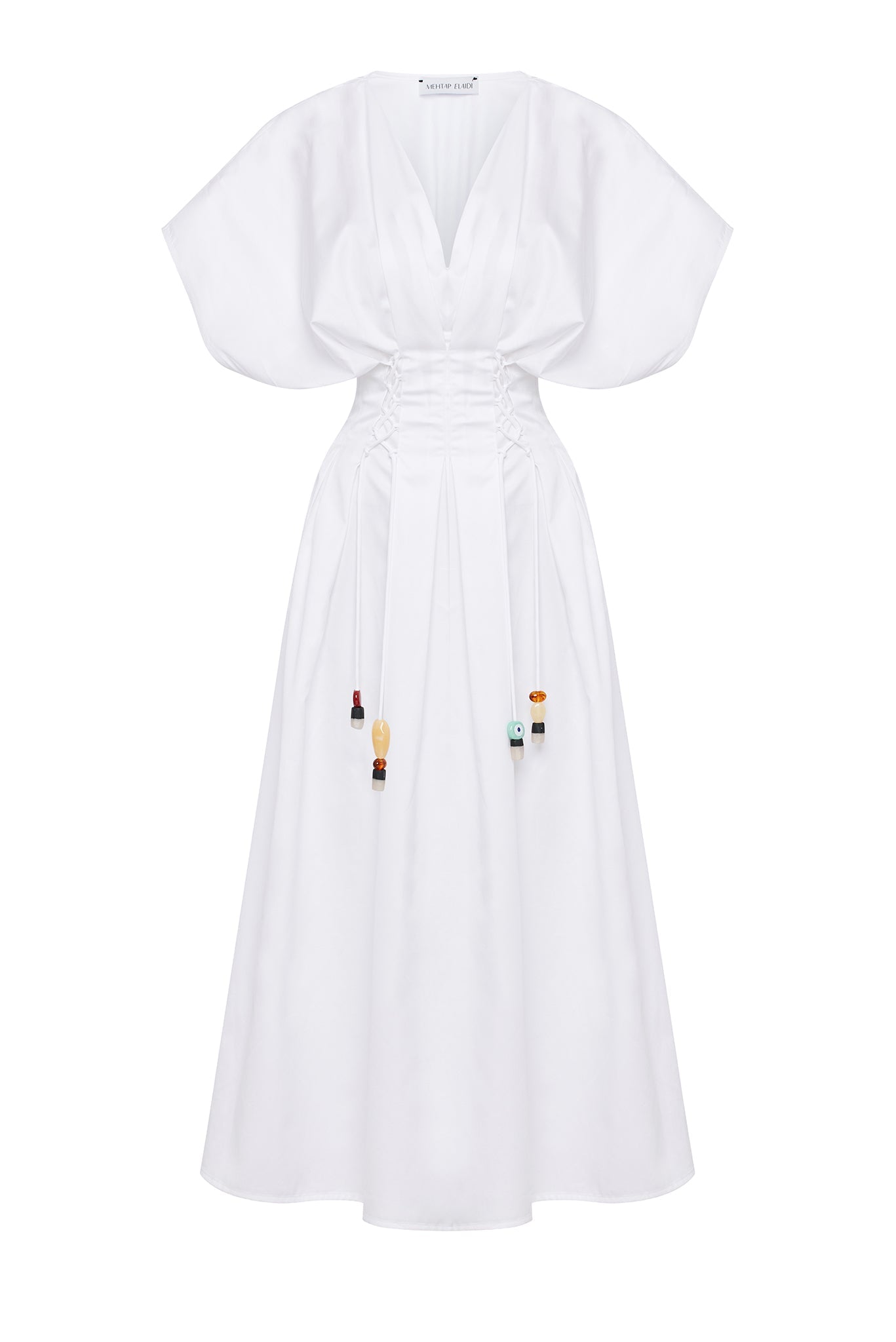 WHITE COTTON DRESS WITH NAZAR BEADS