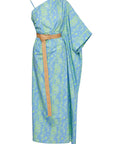 IVY PRINTED ONE SLEEVE DRESS WITH CONTRAST STRAPS AND RATTAN BELT