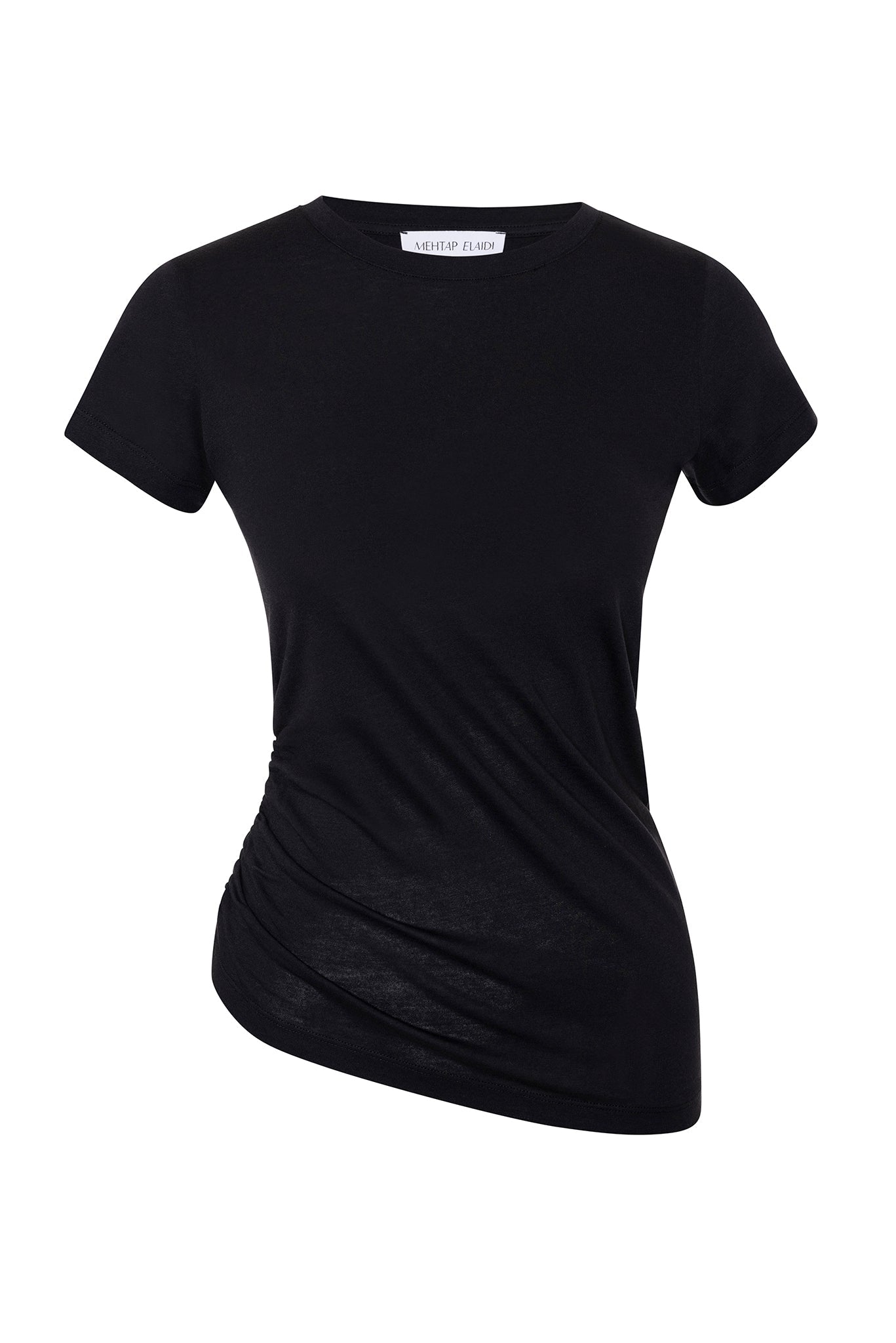 BLACK T-SHIRT WITH RUCHING