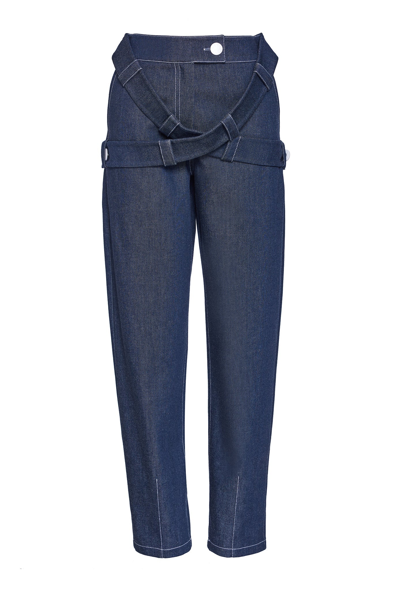 DENIM PANTS WITH CROSS BELT DETAIL