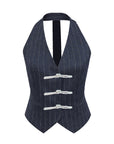 DENIM VEST WITH EMBROIDERED BUTTONS