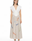 BLUE STRIPED LONG SKIRT WITH FISH PATTERNS