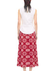 RED DENIM LONG SKIRT WITH EMBROIDERY
