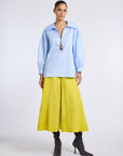 BUTTER YELLOW PETUNYA SHIRT WITH BEADED ZIP DETAIL