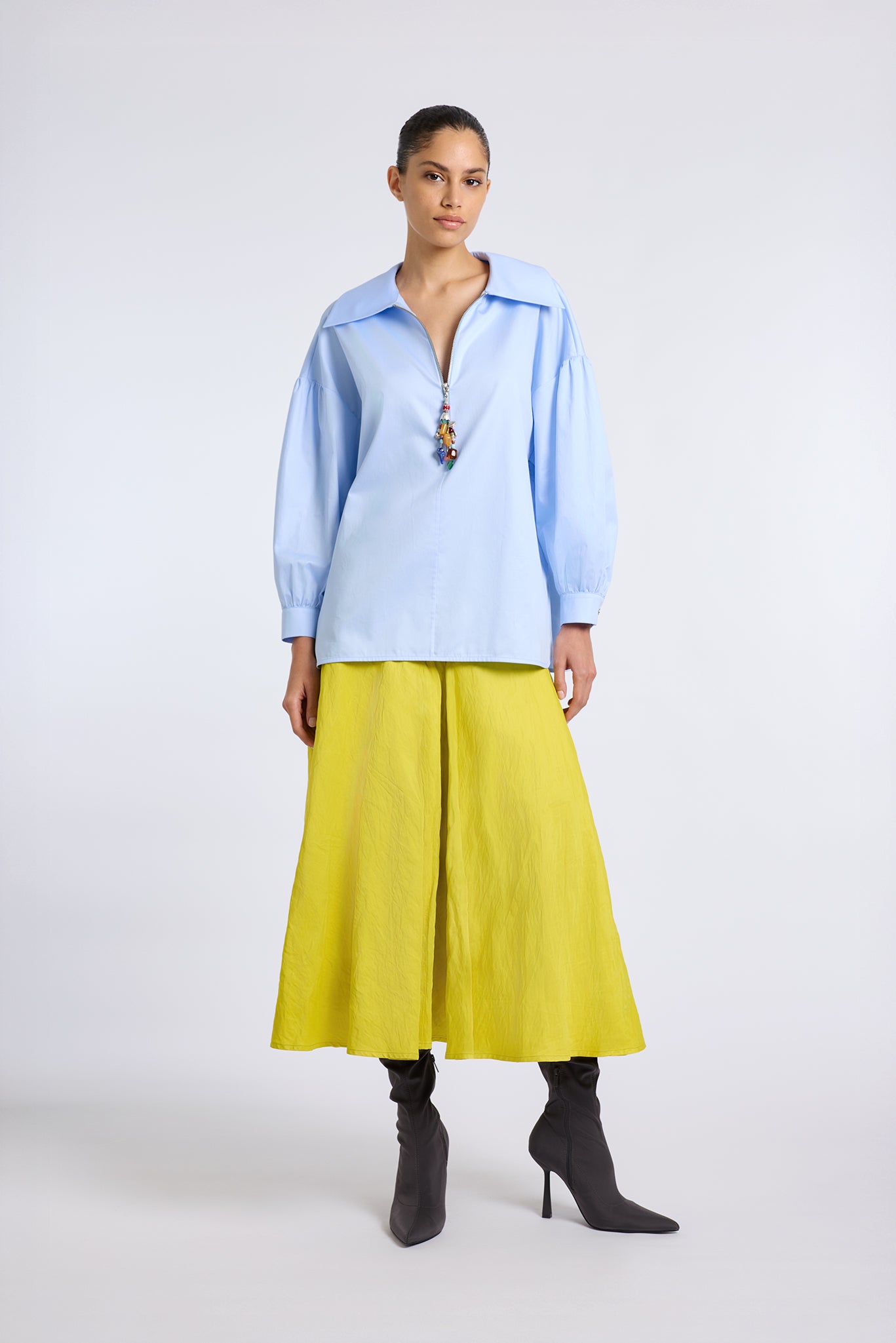 BLACK PETUNYA SHIRT WITH BEADED ZIP DETAIL
