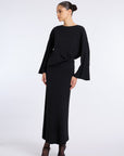 BLACK BIAS-CUT MIDI SKIRT