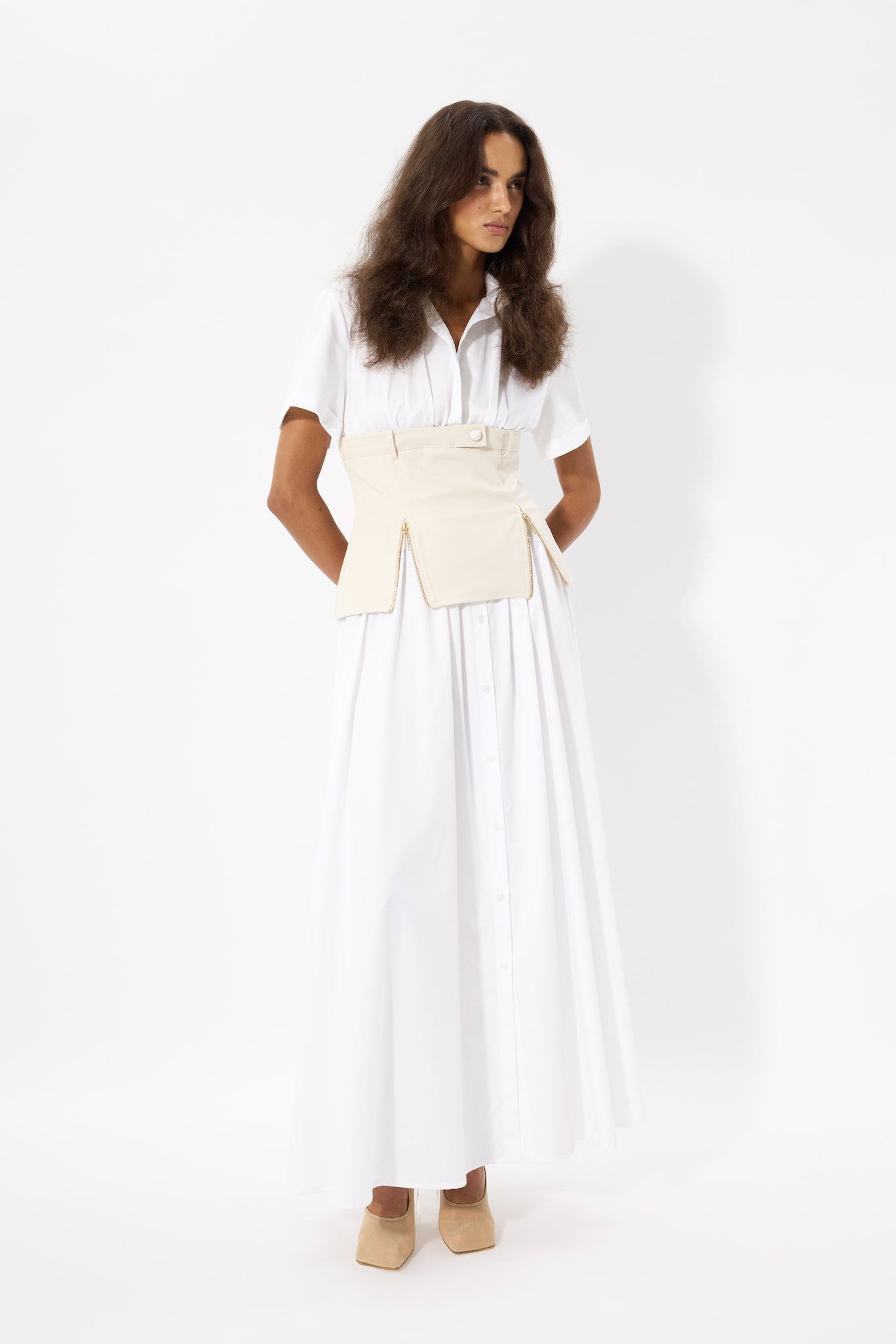 CORSET SHIRTDRESS WITH ZIPPER DETAILS