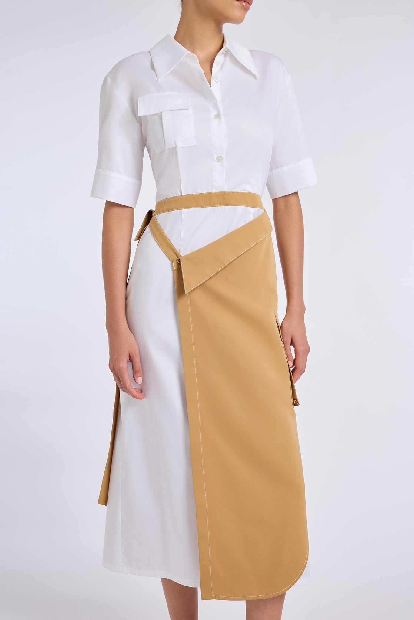 CAMEL TRENCH SKIRT DETAILED DRESS