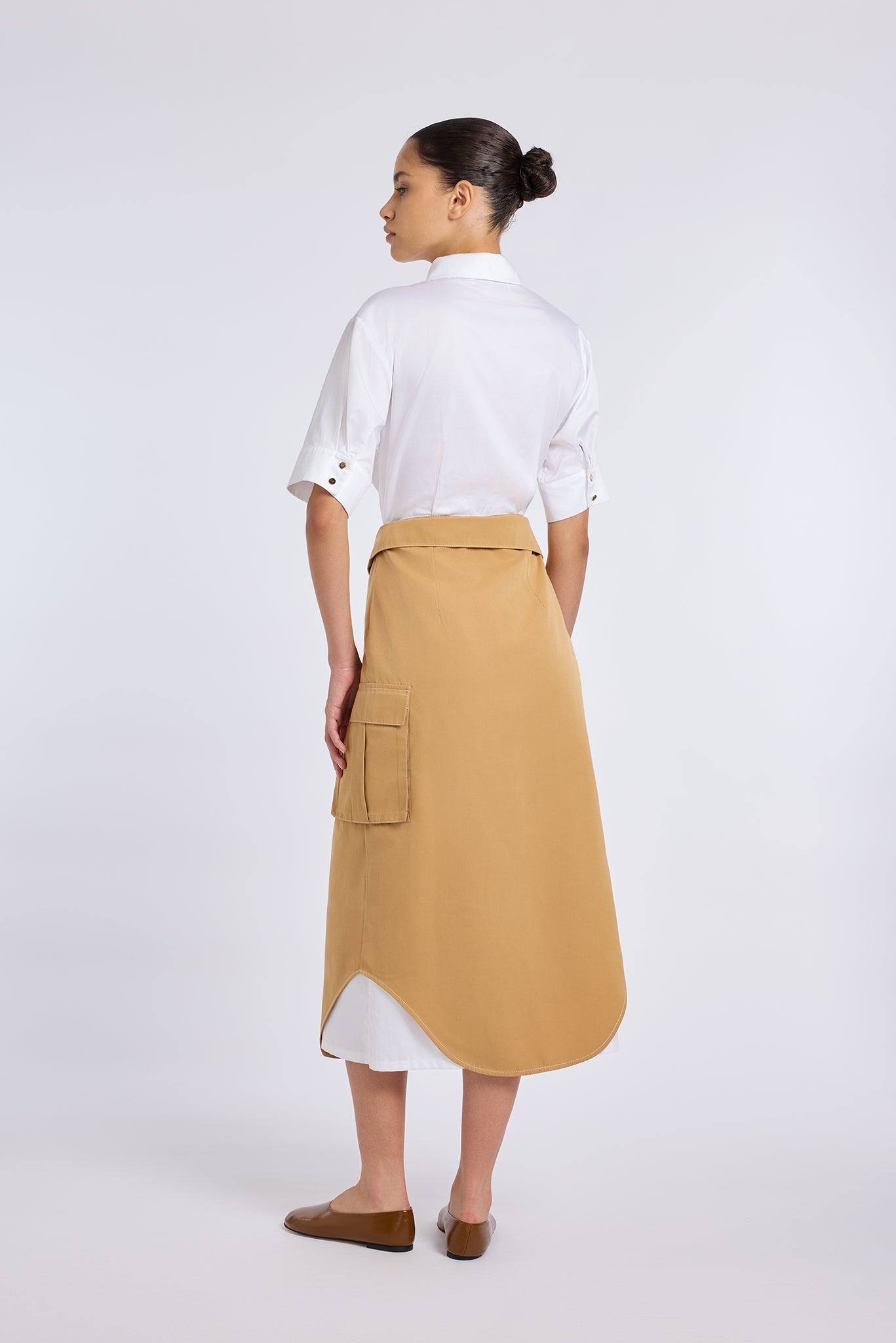 CAMEL TRENCH SKIRT DETAILED DRESS