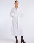 BELT DETAILED WHITE LONG SLEEVE DRESS
