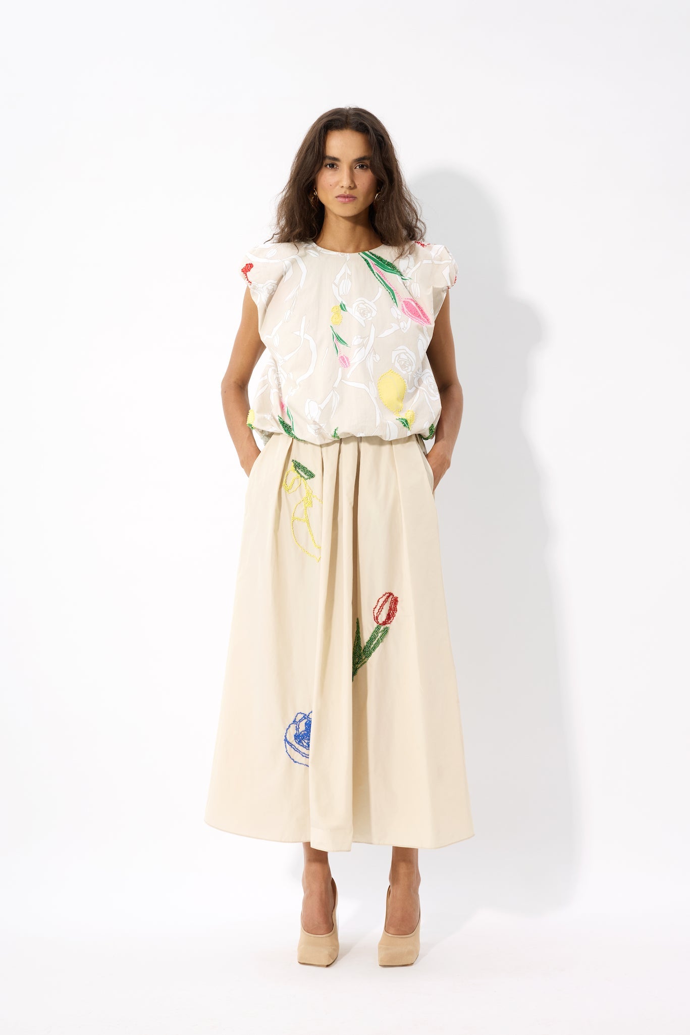 SKIRT WITH PLEATS AND ELASTICATED WAISTBAND