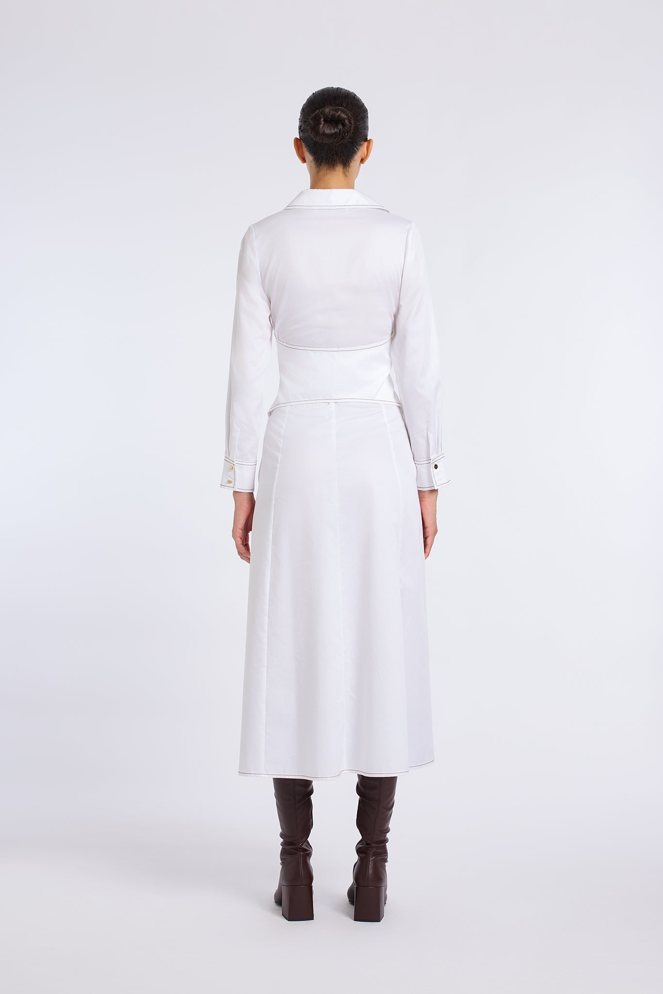 BELT DETAILED WHITE LONG SLEEVE DRESS