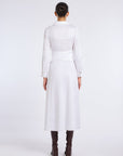 BELT DETAILED WHITE LONG SLEEVE DRESS