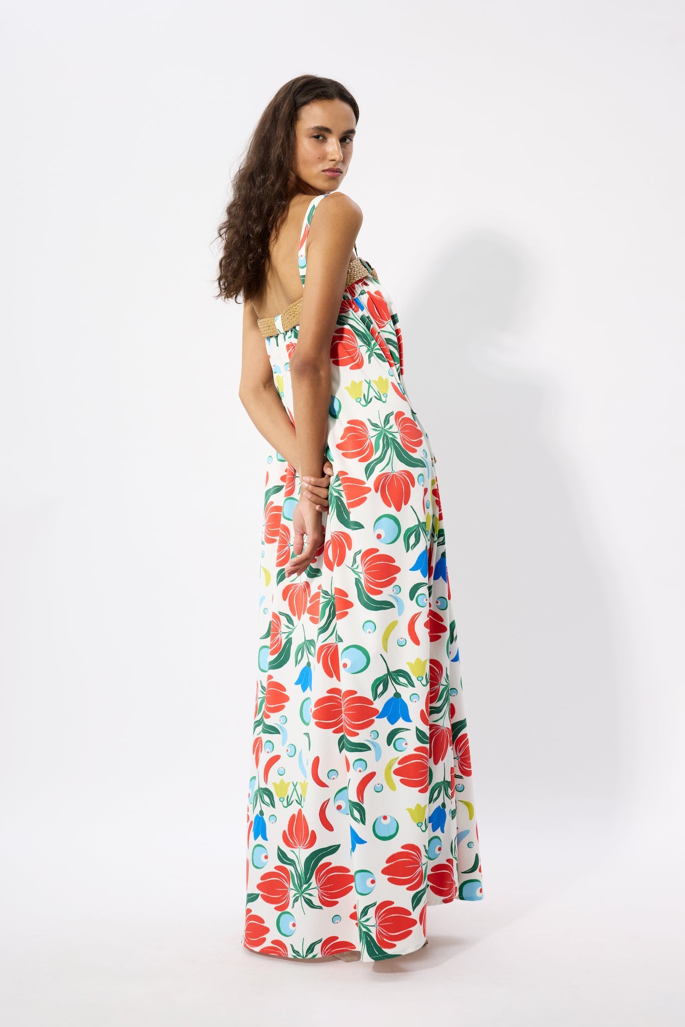 STRAPPY DRESS WITH RATTAN BELT DETAIL