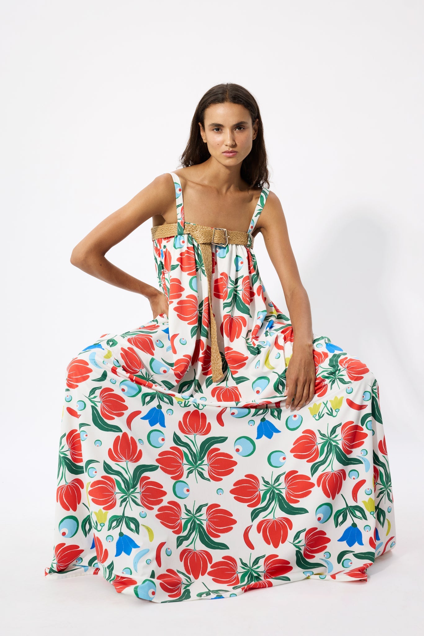 STRAPPY DRESS WITH RATTAN BELT DETAIL