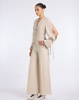 DOUBLE BELTED WIDE LEG PANTS