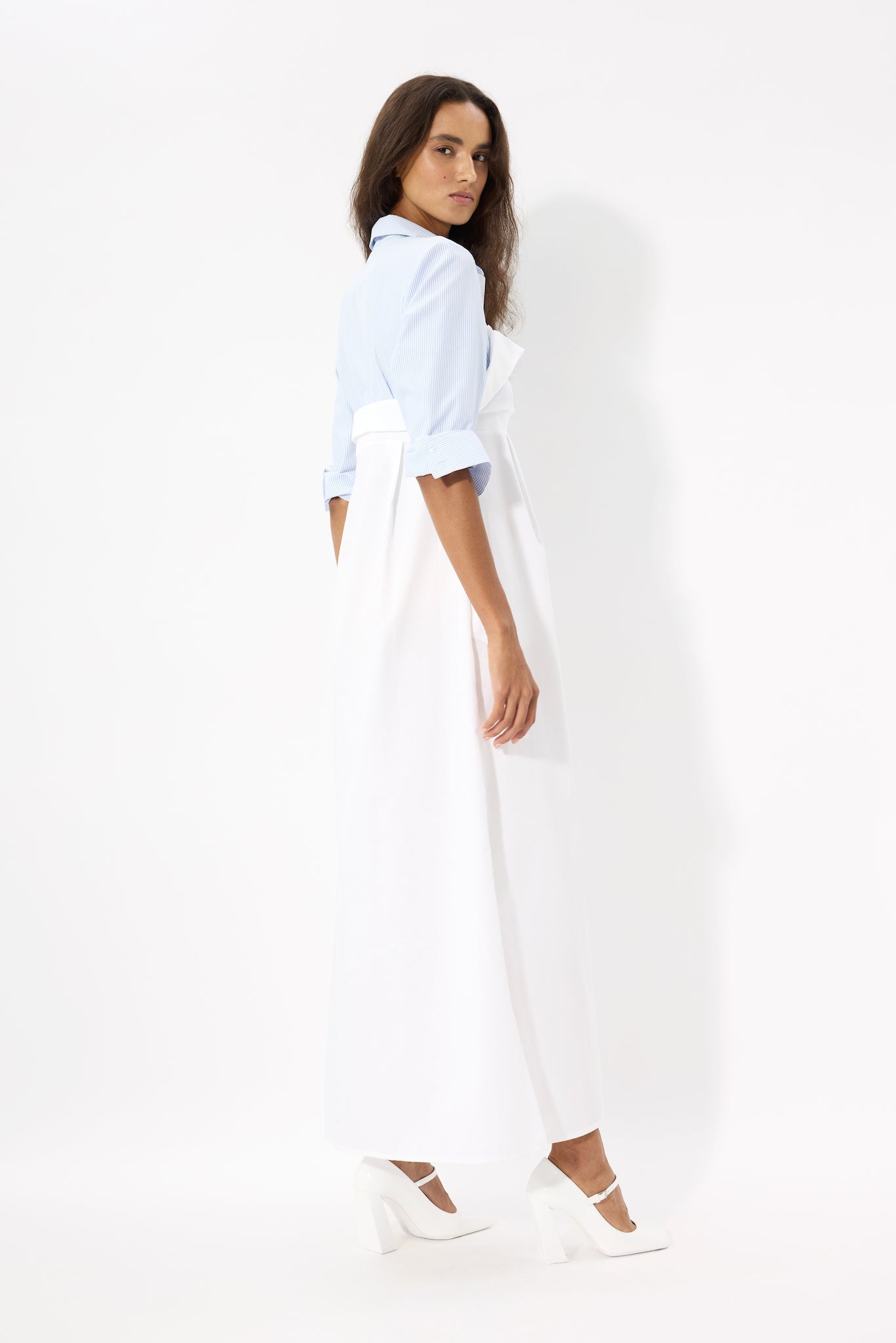 LAYERED MIDI SHIRTDRESS WITH BUTTON UP FASTENINGS