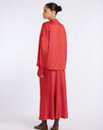 RED POLKA DOT BIAS-CUT MIDI SKIRT