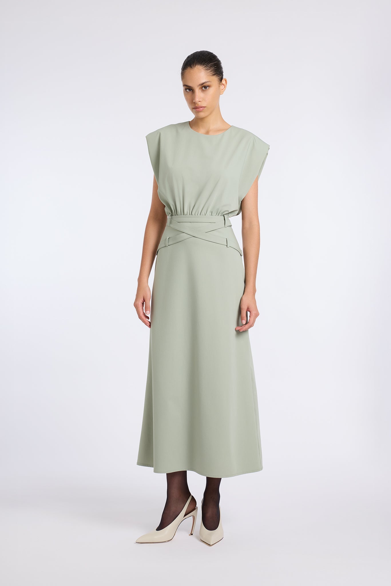 MINT GREEN DRESS WITH BELT DETAIL
